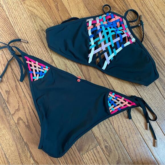 EUC MED Red Carter $200 Dream Weaver Black 2pc Bikini Top & Bottom - Picture 12 of 16